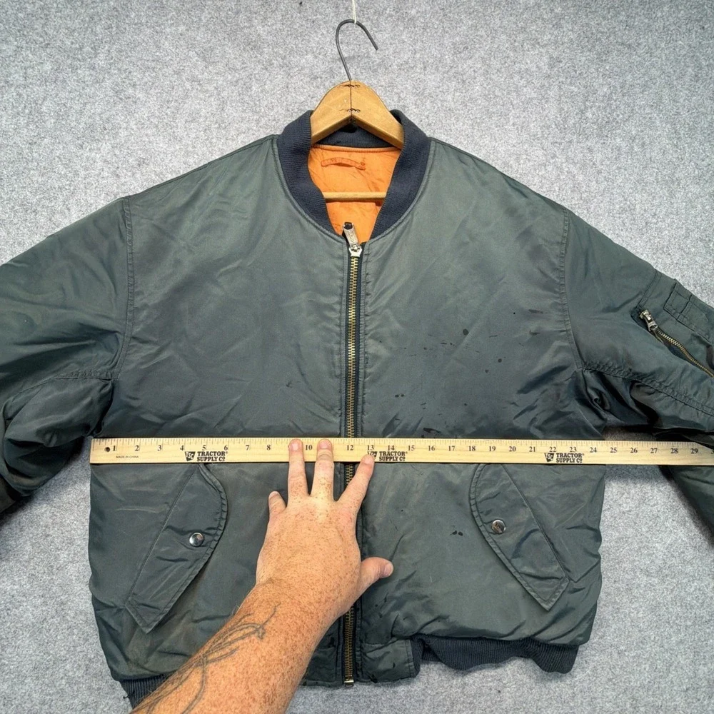 Alpha Industries MA-1 Bomber Jacket Green Mens Size XL Vintage Splatter